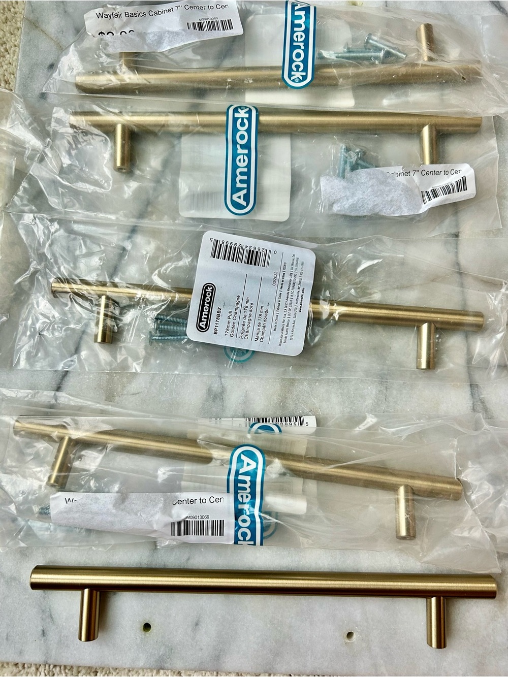 NWT Amerock/Wayfair Basics 7”/178mm T-Bar Cabinet Pull Champagne Gold 5 Pack